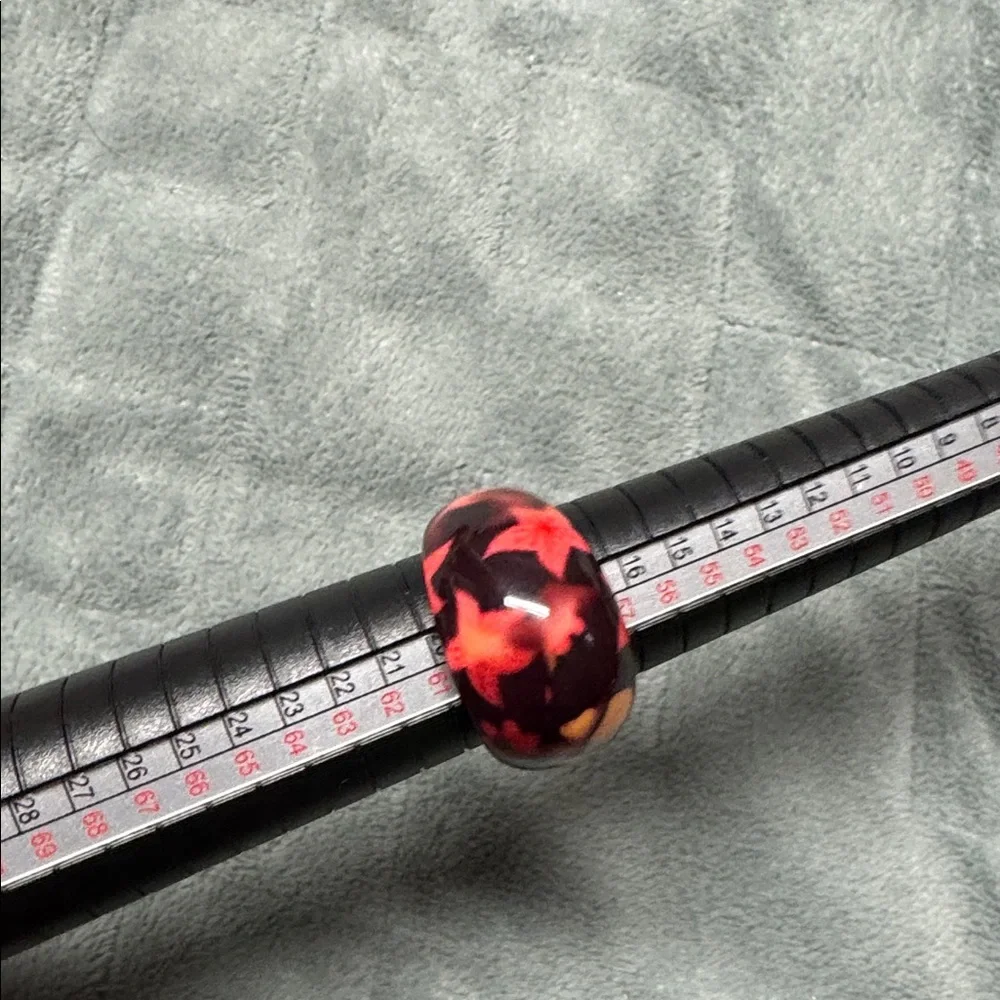 Vintage Plastic Ring, Black, Red, Stars, Retro, Boho, Size 8.75